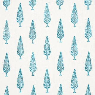 Schumacher Juniper Block Print Fabric in Blue For Sale