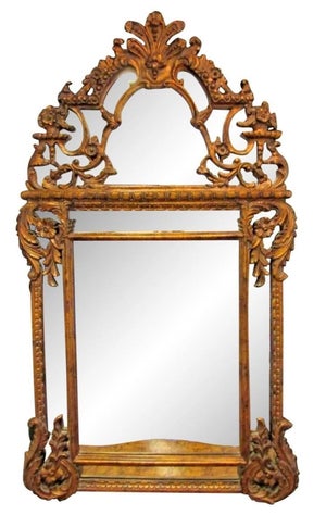 Antique Carved Large French Rococo Gold Wood Wall Mirror