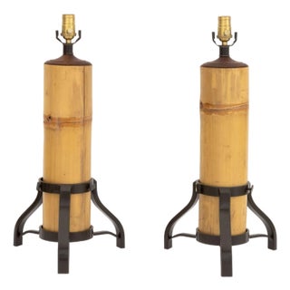 Pair of Modern Bamboo Stalk Floor Lamps For Sale
