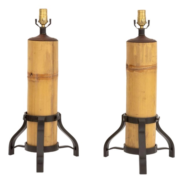 Pair of Modern Bamboo Stalk Floor Lamps For Sale