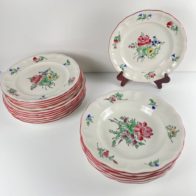 Dinnerware set for 6, "Réverbère" pattern by KG Lunéville Includes 6 dinner plates, 6 dessert plates, and 6 soup plates...