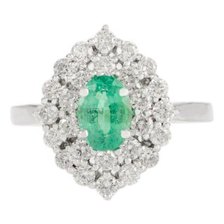 Victorian Princess Style Cluster Diamonds & Emerald 14k Gold Ring Size 6 For Sale
