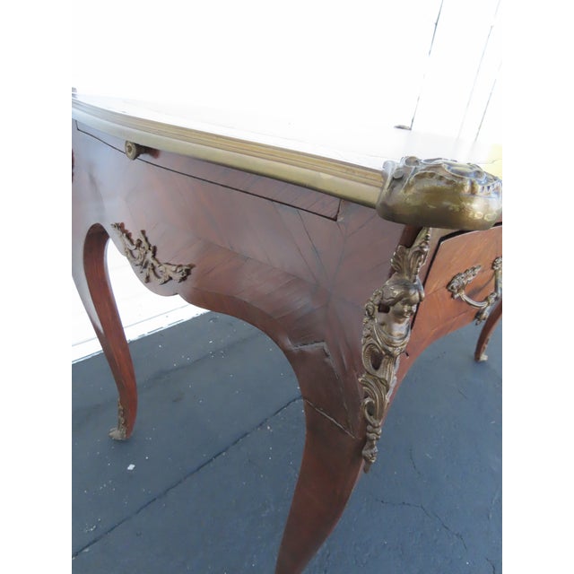 French Late 1800s Large Inlay Leather Top Partner Extension Desk 6431 For Sale - Image 11 of 18