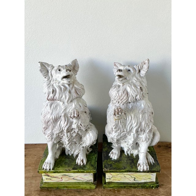 Vintage Italian Glazed Terracotta Dogs - A Pair For Sale - Image 4 of 8