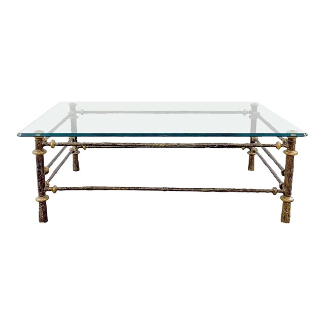 Late 20th Century Hammered Wrought Iron Coffee Table With Bronze Patina, Styled After Diego Giacometti For Sale