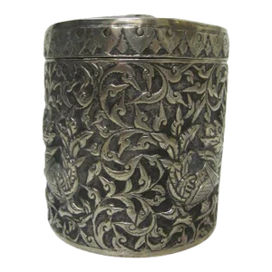Chinese Silver Hand Chased Covered Box