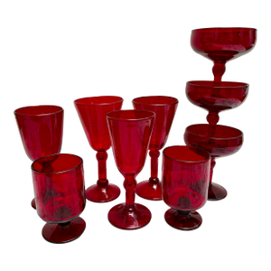 Vintage Ruby Red Set of Assorted Stemware Cocktail Glasses-Set of Nine