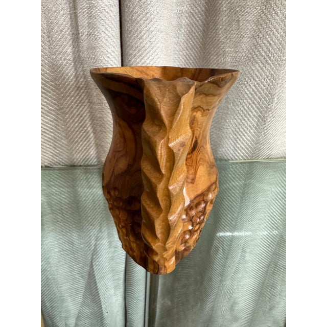 Campaign Hand Carved Olive Pitcher For Sale - Image 3 of 5