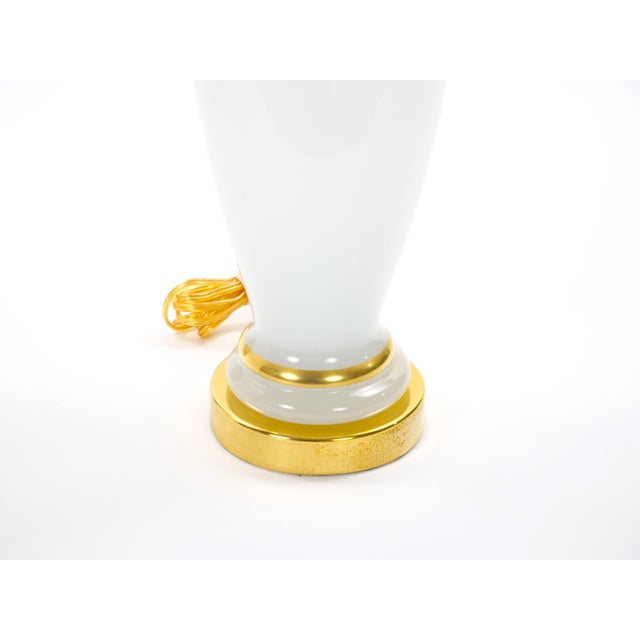 Glass 20th Century Hollywood Regency Opaline Glass and Gold-Banded Table Lamps, Pair For Sale - Image 7 of 11