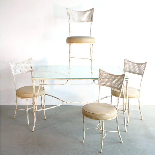 Vintage Mid Century Faux Bamboo Aluminum Table & Chairs Patio - a Set of 5 For Sale - Image 13 of 13
