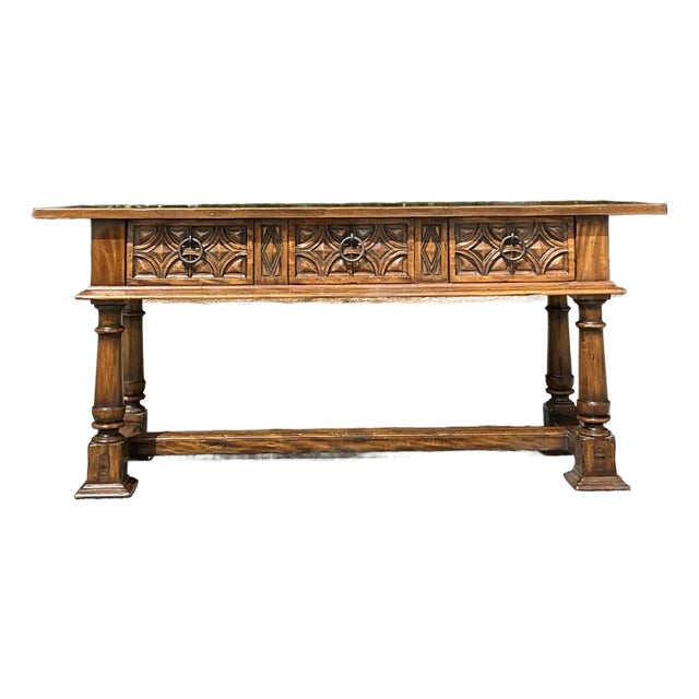Vintage Boho Alphonso Marina Hand Carved High Console Table For Sale