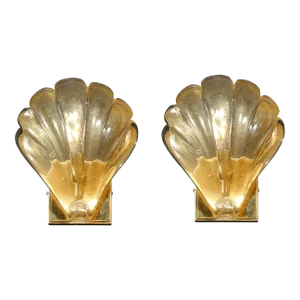 Modernist Hand-Blown Murano Glass Shell Form Sconces W/ 24 Karat Gold Flecks