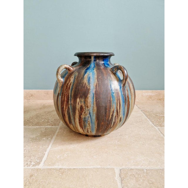 Large Vase with Handles in Flamed Stoneware by Roger Guérin, 1920s For Sale - Image 13 of 16