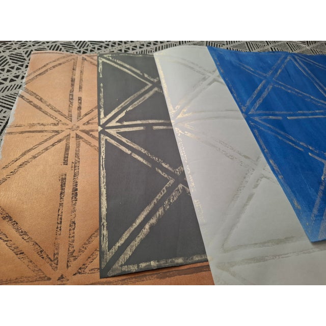New Handmade Wallpaper With Metallic Geometric Pattern on Paper-Textile Runo For Sale - Image 9 of 9