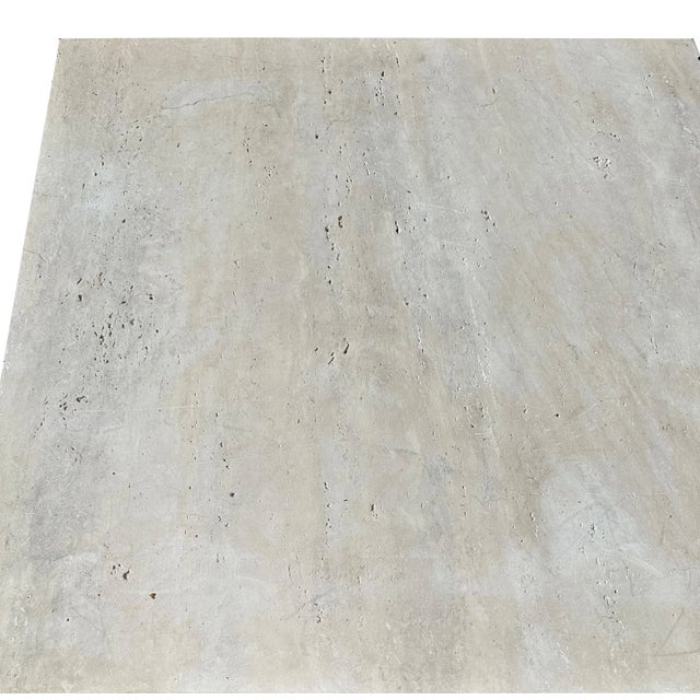 Mid-Century Modern Giacometti-Style Iron Game or Breakfast Table With Travertine Top For Sale - Image 3 of 5