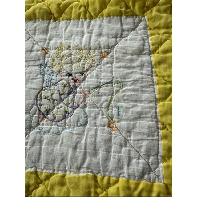 Traditional Handmade 1950s Embroidered Vintage Quilt Yellow 60” X 38” For Sale - Image 3 of 12