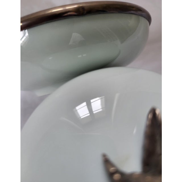 Metal Vintage Celadon Porcelain Lidded Pot and Saucer with Bronze Hazelnut from Royal Limoges, 1960s, Set of 2 For Sale - Image 7 of 9