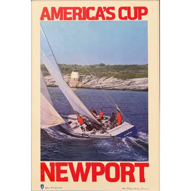 Glass Vintage 1980 America’s Cup Newport New York Yacht Club Framed Sailing Poster For Sale - Image 7 of 12