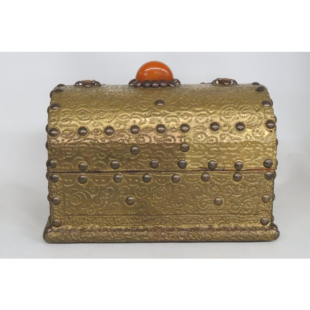 French Brass Plated Box Domed Vanity Jewelry Decorative Vintage Chest With Key 4711b For Sale - Image 3 of 15