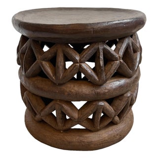 Vintage Tribal Carved Bamileke Side Table / Stool For Sale