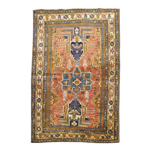 Vintage Zabihi Collection Persian Heriz Scatter Rug - 3'4" x 4'9" For Sale