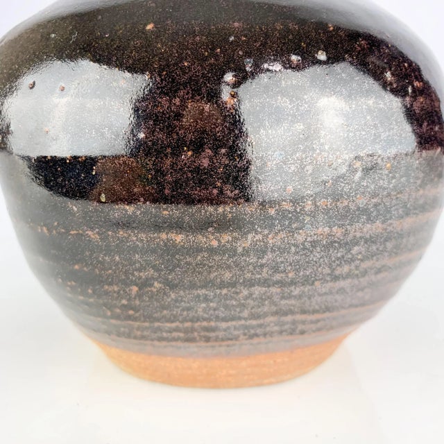 Brown Vintage Studio Art Pottery Textured Vase Artist Signed Brown Mid Century Modern South Western For Sale - Image 8 of 12