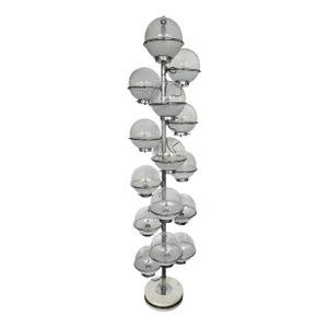 Large Floor Lamp Metal and White Smoke Glass Globe by Candle, Italy, 1970s