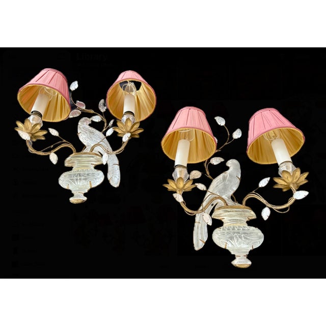 Baguès Mid 20th Century French Baguès Style Two-Light "Bird and Foliage" Sconces, a Pair For Sale - Image 4 of 11