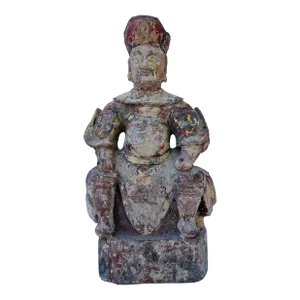 Antique Chinese Polychrome Hand Carved Wood Ancestral Sculpture With Consecration Chamber