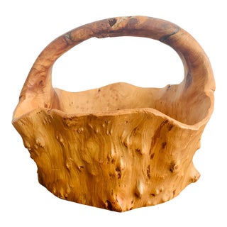 Vintage Knotty Burl Wood Handmade Basket For Sale