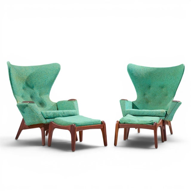Adrian Pearsall for Craft Associates Mid Century Model 2231 Walnut Lounge Chairs - Pair with Ottomans The chair measures:...