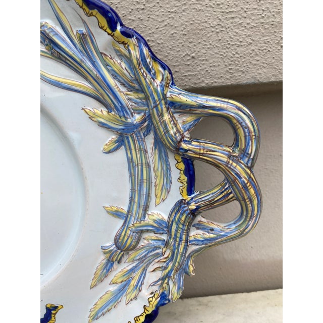 1900 - 1909 French Faience Handled Platter Botanical Saint Clement, Circa 1900 For Sale - Image 5 of 9
