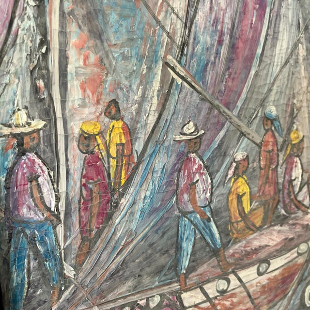 Sky Blue Vintage Naïf Haitian Artwork For Sale - Image 8 of 10