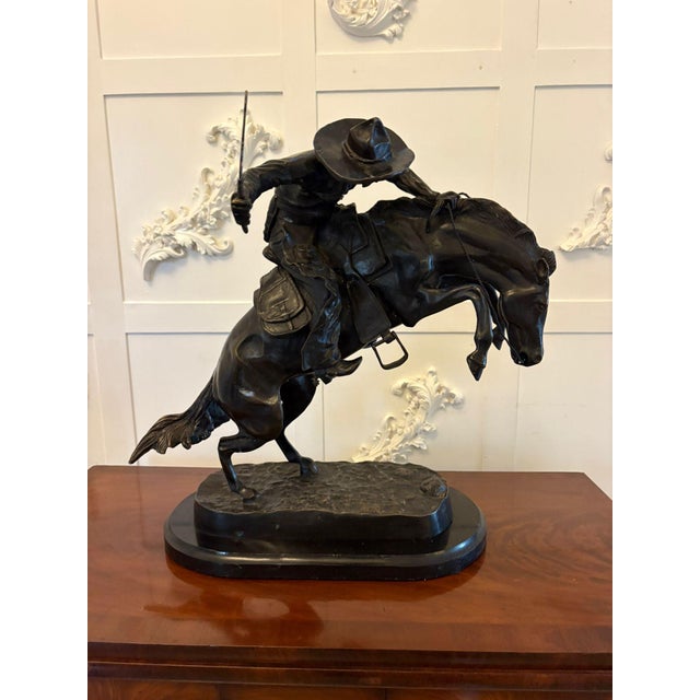 Antique Bronze Cowboy on Bucking Horse Figurine, 1920 For Sale - Image 13 of 13