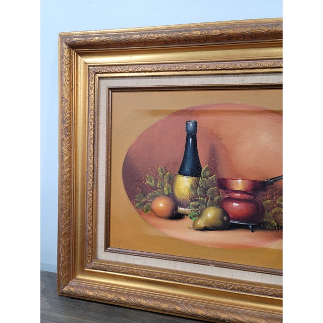Vintage Original Still Life Art Fruit & Wine Signed & Framed by Artist For Sale - Image 10 of 10