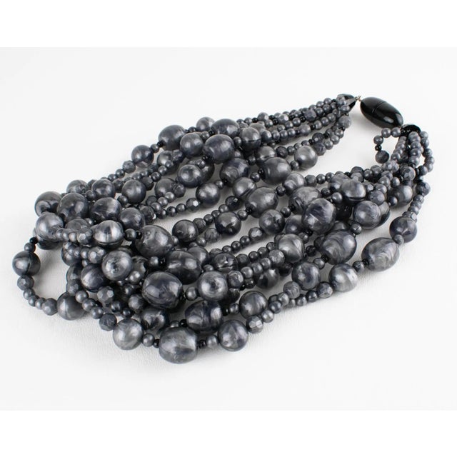 Plastic Angela Caputi Stormy Gray Beaded Multi-Strand Resin Necklace For Sale - Image 7 of 11