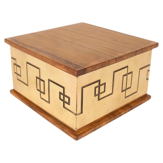 Square Decorative Box in Solid Brass and Wood, Italy, 1970s For Sale