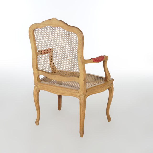 French Antique French Louis XV Fruitwood & Cane Arm Chair 1900 For Sale - Image 3 of 12
