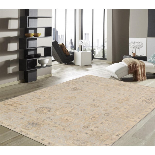 Oushak Wool Blue Area Rug- 9' 2'' X 12' 3'' For Sale In New York - Image 6 of 6