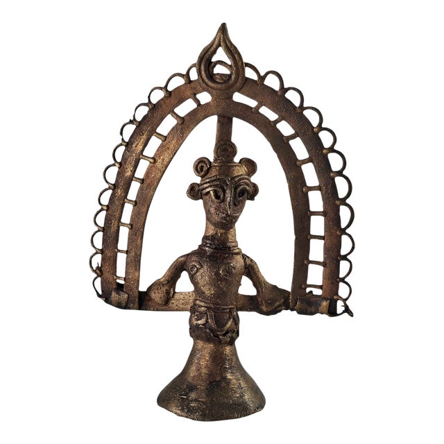 Vintage Dhokra Tribal Bronze Hindu Deity Figurine, Lost-Wax Cast, India, 4.25" For Sale