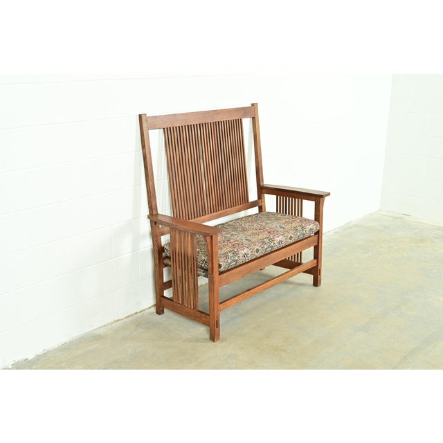 L. & J.G. Stickley, Inc. Stickley Mission Oak Arts & Crafts Spindle Bench or Settee For Sale - Image 4 of 14