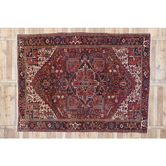 Red Antique Persian Heriz Rug, 09'03 X 12'04 For Sale - Image 8 of 9