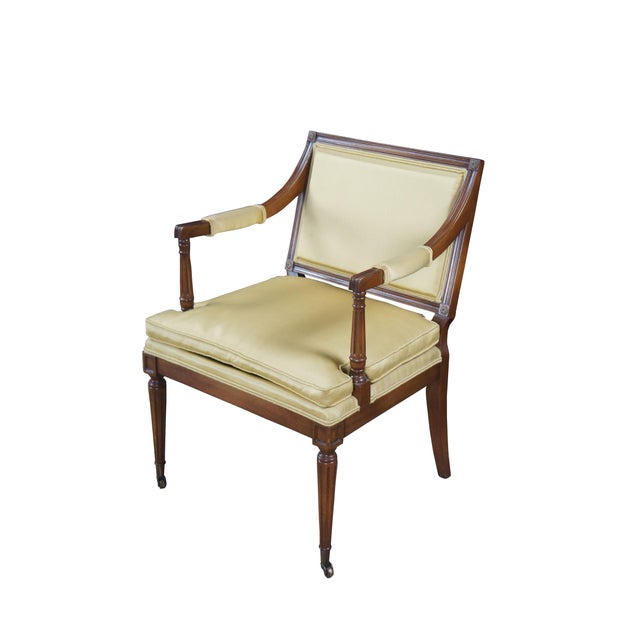 French Late 20th Century Hickory Chair Co. Louis XVI French Directoire Mahogany Green Fauteuil Armchair For Sale - Image 3 of 12