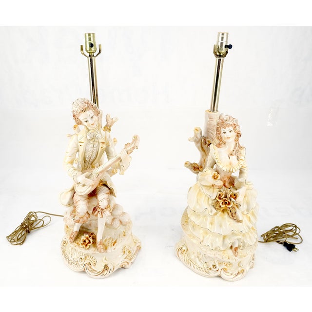 Ceramic 28"h Porcelain Ceramic Figural Table Lamps Man Woman Playing Guitar For Sale - Image 7 of 13