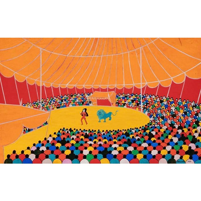 Mid-Century Modern Nicola Ortis Poucette, Circus (1971) — Oil on Board, Framed, Artist Signed — Ex-Wally Findlay For Sale - Image 3 of 15