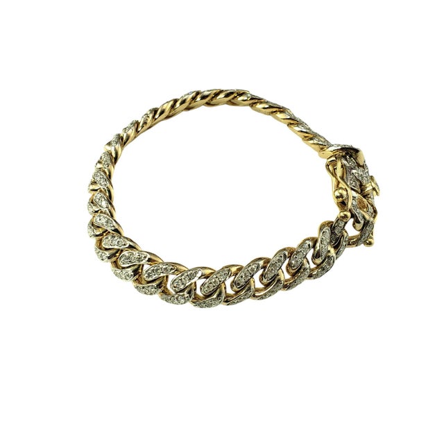 Late 20th Century 14k Yellow Gold and Diamond Heavy Curb Link Bracelet For Sale - Image 4 of 9