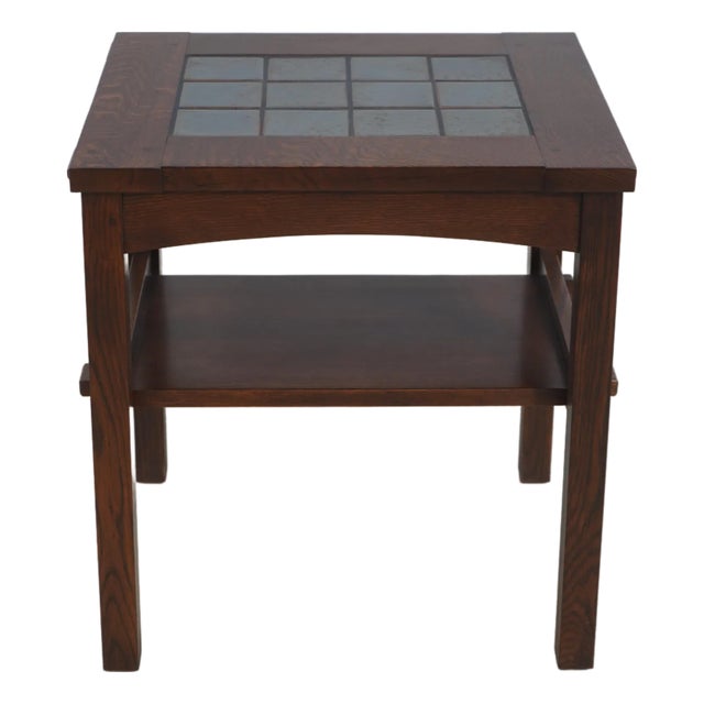 Stickley Mission Oak Two-Tier Tile Top End Table For Sale