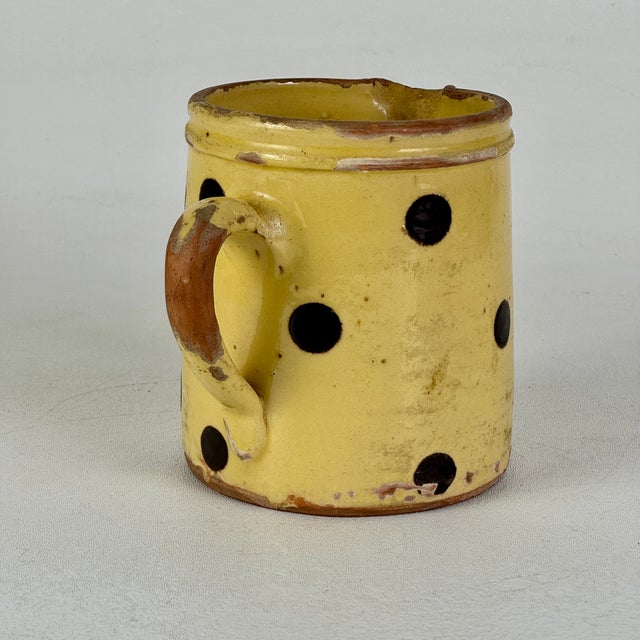Antique 19th Century French Hand Painted Polkadot Pitcher in Light Mustard Yellow, 5" H For Sale - Image 4 of 9