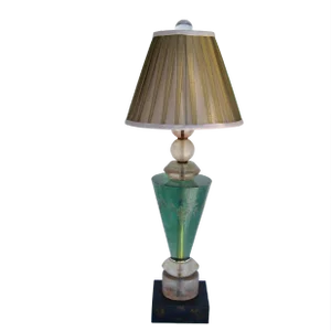 Van Teal Mid-Century Modern Green, Black & Gold Lucite Table Lamp Pleated Shade