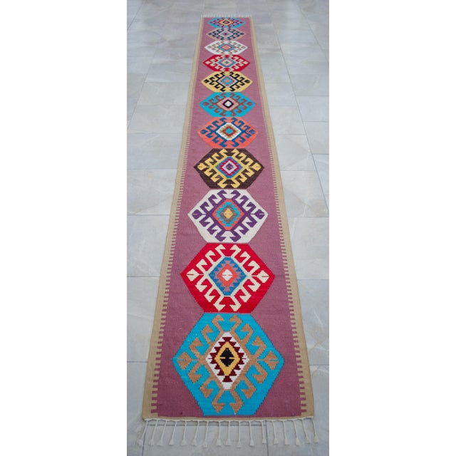 2020s Hand Woven Silk Runner Rug . Full Tribal Design Runner Rug Narrow Runner Rug New - 2′ X 14′6″ For Sale - Image 5 of 14